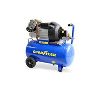 Goodyear - Compresor de Aire 50L, 3HP (2.2KW), 10 Bar, Caudal 356 L/min, Motor de Inducción con Doble Pistón, Lubricado por Aceite, Incluye Doble Manómetro y Ruedas con Eje Metálico