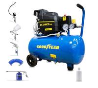 Goodyear - Compresor Eléctrico Portátil 24L con Kit 5 Accesorios, 1.5HP (1.1kW) Motor de Inducción, 8 bares, 165 l/min, Silencioso, Con Ruedas y Regulador - Ideal para Bricolaje y Taller