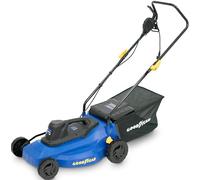 Goodyear - Cortacésped Eléctrico 1200W, Ancho de Corte 32 cm, Altura Ajustable 25/45/65 mm, Bolsa de 35L, Motor 3300 RPM, Ligero y Compacto, No Autopropulsado, Ideal para Jardines Pequeños