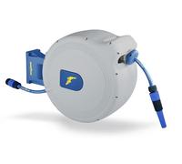 Goodyear - Enrollador automático manguera 30 metros. Soporte manguera jardín pared con rotación a 180º. Incluye manguera de 2 metros. Conectores ½’’ ¾’’ incluidos