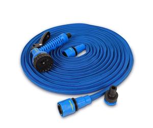 GoodYear - Manguera Extensible 30m con Pistola de Riego 7 Funciones, Conectores Rápidos ½” y ¾”, Látex de Doble Capa, Anti-Torsión, Ligera y Compacta para Jardín