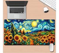 GOOFEI Alfombrilla de Ratón Gaming XXL 600 x 300 x 2mm Girasoles Cielo Estrellado Alfombrilla de Escritorio Grande con Base de Goma Antideslizante, Mejora la Precisión y Velocidad para PC y Oficina