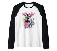 Goofy Dog Peace Graffiti Pop Personaje Arte Gráfico Retrato Camiseta Manga Raglan