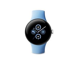 Google Pixel Watch 2 con Fitbit y Google - Control de frecuencia cardiaca, gestión del estrés y seguridad - Smartwatch Android - Caja de aluminio en tono plata - Correa deportiva en celeste - Wi-Fi