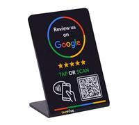 Google Review Stand by TapFive - Señal NFC Tap y código QR para restaurantes, salones, minoristas y recepciones | Soporte de código QR - Rápido como el rayo | Sin tarifas mensuales (negro, 1 soporte)