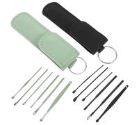 GOOHOCHY 2 Juegos Cucharas para Cera de Oído de Acero Inoxidable Herramientas Reutilizables para Limpieza y Segura Casa y Viaje Incluye Estuche Compacto Negro y Verde Menta