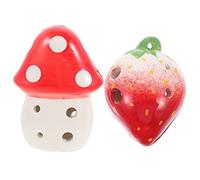GOOHOCHY 2piezas Ocarina De Cerámica Huecos Para Niño Niña Juguete Musical Portátil Forma De Seta y Fresa Para Principiantes y Estudiantes