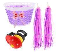 GOOHOCHY 4 Piezas Cesta y Timbre para Bicicleta Infantil Accesorios Decorativos para Manillar con Serpentinas Moradas Compatible con Bicicletas y Scooters Color Aleatorio