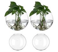 GOOHOCHY 4 Piezas Macetas Colgantes de Vidrio Redondas para Pared de Jarrones Transparentes para Plantas Hidroponías Decoración Jardín y Terrarios Plantas Soporte Ahorro Espacio para