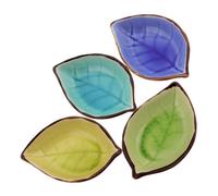 GOOHOCHY 4 Platos de Cerámica Diseño en Forma de Hoja, Superficie Suave y Delicada, Multiusos para Restaurantes y Charcutería, Esmalte Craquelado Único, Pack de 4 Piezas