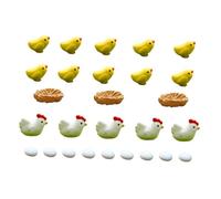 GOOHOCHY Adorno de Mesa Familia de Pollitos Resina 27 Piezas Micro Paisaje para Decoración del Hogar Sala de Estar Huevo Nido Gallina Blanca y Pollitos Amarillos