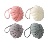 GOOHOCHY Bolas Exfoliantes Elásticas para Baño 4 Piezas en Colores Verde, Beige, Gris y Rosa, Esponjas Vegetales Suaves para Ducha, Accesorios Prácticos para Limpieza Corporal y Cuidado