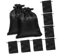 GOOHOCHY Bolsas Para Embalaje De Joyas Satén Negras 20 Pcs 20x15 Cm Cordón Diseño Liso Para Regalos Bodas Cumpleaños Fiesta Packaging Elegante