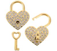 GOOHOCHY Candados de corazón dorados con cierre decorativo y diamantes de imitación, 2 piezas pequeñas de aleación para equipaje y deseos de amor con llaves