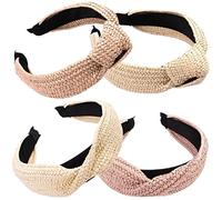 GOOHOCHY Diademas Tejidas para Mujer 4 Piezas Anudadas de Rafia 5 Cm Multicolor Banda Cabello Decorativa Uso Diario y Cuidado Facial