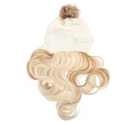 GOOHOCHY Gorro de Mujer con Peluca Ondulada Larga Integrada, sin Pegamento ni Costuras, de Lana y Seda Resistente a Altas Temperaturas, Adecuado para Uso Diario