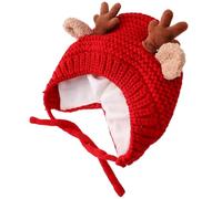 GOOHOCHY Gorro de Punto Forrado Polar y Cuernos de Reno Rojo Niño Niña | Tejido de Lana y Forro Polar, Cordón de Ajuste, Estilo Navideño Adorable para Otoño E Invierno