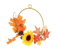 GOOHOCHY Guirnalda Otoñal para Puerta con Girasol Artificial Calabazas y Hojas de Arce Aro Metálico Rústico Decoración para Acción de Gracias y Festivales de Cosecha Adecuado para