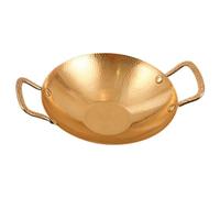 GOOHOCHY Olla Seca de Acero Inoxidable 25 Cm Doble Asa Dorada, Sartén Wok Pequeña para Cocina Coreana, Cocina Casera y Barbacoa, Utensilio Resistente para Fuego y Camping