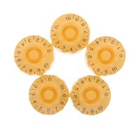 GOOHOCHY Perillas de Potenciómetro de Guitarra Eléctrica 5 Piezas Color Amarillo Claro Letras Negras Perillas Giratorias de Volumen y Tono Moleteadas de 18 Estrías para Control Preciso y