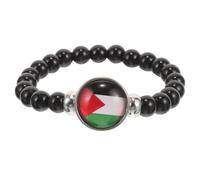 GOOHOCHY Pulsera Unisex de Muñeca Diseño de Bandera Palestina y Cuentas Negras Elásticas Adecuado para Ocasiones Campestres y Casuales