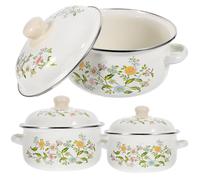GOOHOCHY Set de 3 Piezas de Cacerolas Pequeñas Esmaltadas para Cocinar Diseño Antiquemaduras y Cómodo Cocina y Preparar Papillas