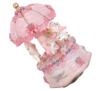 GOOHOCHY tiovivo Giratorio con Luces Decoracion hogar Regalos de cumpleaños tiovivo Musical para niñas estatuilla Musical de Caballo Vintage Pink