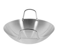 GOOHOCHY Wok de Acero Inoxidable 26 Cm Asas Dobles, Sartén para Cocinar Doméstico y Profesional, Utensilio Resistente para Inducción y Fuego Directo