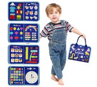 GOOJOOY Busy Board Montessori, 4 Capas Portátil Activity Board, Juguetes Montessori Educativos para 1 2 3 4 Años Niños Niñas Aprender a Vestirse y Competencias Básicas Toddler Regalo