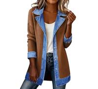 Goolecrimp Camisa vaquera de pana con patchwork para mujer elegante informal de cuello alto holgada abotonada ajustada de manga larga, para primavera/otoño. (Caqui,XL)