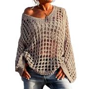 Goolecrimp Cárdigan casual de crochet con cuello en V para mujer (Khaki,M)