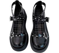 Goolecrimp Zapatos Mary Jane estilo Harajuku Kawaii para mujer, zapatos estilo gótico Lolita con plataforma y hebilla en forma de corazón, zapatos Mary Jane de tacón grueso (Negro,37)