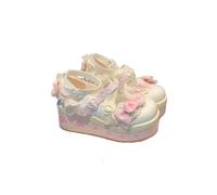 Goolecrimp Zapatos Mary Jane Sweet Lolita para Mujer, Estilo Kawaii Y2K, con Tiras Cruzadas, Lazo Y Hebilla, Plataforma Gruesa, Ideales para Cosplay Vintage, Fiestas Y Uso Diario (Blanco,36)