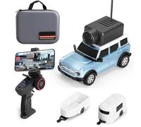 GoolRC WLtoys 6405-C Mini coche a control remoto, 2.4 GHz escala 1:64 FPV coche de control remoto con cámara 720P y giro, vehículo de control de aplicación con 2 remolques y luces LED para adultos