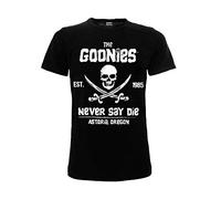 Goonies - Camiseta original oficial Never Say Die, camiseta de color negro con estampado de calavera