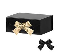 GoooodGift Caja de regalo negra de 8 x 7 x 3.3 pulgadas, caja de regalo de lujo con cinta, caja vacía con tapa cierre magnético, caja de padrino de boda, cajas de regalo pequeñas plegables para