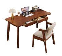 GOOPEEG Escritorio,Industrial Escritorio De Computadora Madera Maciza con 2 Cajones, Moderno para Oficina En Casa, Mesa Estudio, Curvo Sin Silla Mesa Ordenador Gaming(Walnut,120x60x75cm)