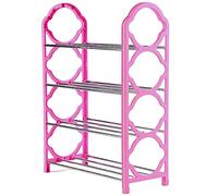 GOOPEEG Estantería de Zapatos, 4 Tier Simple Shoe Rack Aluminum Metal Shoes Cabinet Multilayer Easy Storage Organizer Space Saving Shelf Dormitorio, Armario(Pink)