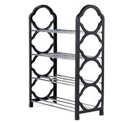 GOOPEEG Estantería de Zapatos, 4 Tier Simple Shoe Rack Aluminum Metal Shoes Cabinet Multilayer Easy Storage Organizer Space Saving Shelf Dormitorio, Armario(Black)