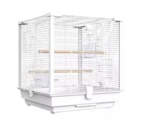 GOOPEEG Jaula de pájaros, Jaula Cuadrada De Metal para Pájaros con Comedero para Pájaros, Bandeja para Loros, Conures, Agapornis, Cacatúas, Periquitos Perchas de Descanso(White)