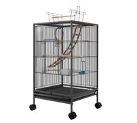 GOOPEEG Jaula de pájaros, Jaula para Pájaros De Hierro Forjado De 33 Pulgadas De Altura con Soporte Rodante, Ventana Superior para Loros Conure Lovebird Cockatiel Perchas de Descanso(Black)