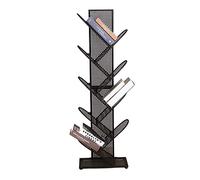 GOOPEEG Librería,Estantería Moderna, Estantería con gabinete de árbol 9 Niveles Estante Almacenamiento Compacto Rejilla Metal pie Libros Espacio pequeño Shees Rack Dormitorio(Black)