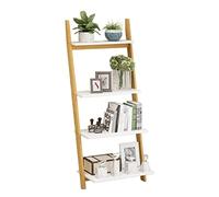 GOOPEEG Librería,Estantería Moderna, Estantería De 4 Niveles, Escalera Industrial Bambú, Estante Almacenamiento para Sala Estar, Oficina, Trapezoidal, Soporte para Plantas Dormitorio