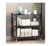 GOOPEEG Librería,Estantería Moderna, Estantería De Metal con Ruedas, Estantes Almacenamiento 3 Niveles, Estante Plegable, para Libros para Dormitorio, Sala Estar Y Oficina Dormitorio(Black)