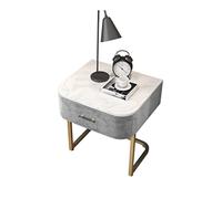 GOOPEEG Mesa Auxiliar, Mesita De Noche Moderna Mesa Auxiliar Alta Un Solo Cajón con Patas Metal Encimera Mármol Sala Estar Mueble para Dormitorio(B)