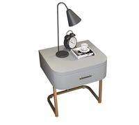 GOOPEEG Mesa Auxiliar, Mesita De Noche Moderna Mesa Auxiliar Alta Un Solo Cajón con Patas Metal Encimera Mármol Sala Estar Mueble para Dormitorio(D)