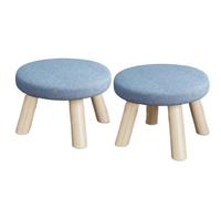 GOOPEEG Otomano Taburete Reposapiés De Madera Maciza 2 Piezas con Asiento Tela Lavable Y Múltiples Usos Reposapies Sofa(Blue)