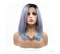 GOOPEEG Peluca de Cabaret Pelucas grises mixtas azules Peluca de pelo rizado hasta los hombros con peluca corta para mujer con peluca azul sintética Pelucas Disfraz