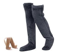 Goose Down Knee Socks for Christmas,Soft Cozy Long Fuzzy Thigh High Socks,Plush Over The Knee Tube Slipper Sock (FR/ES, Letras, Talla única, Regular, Regular, Black)