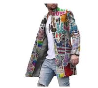 GOOSMI Men's Coat Autumn Solid Color Long Coat Men's Slim Fit Color Matching Men's Tweed Coat Men's Button Front Jacket Simplicity XLD-18 M